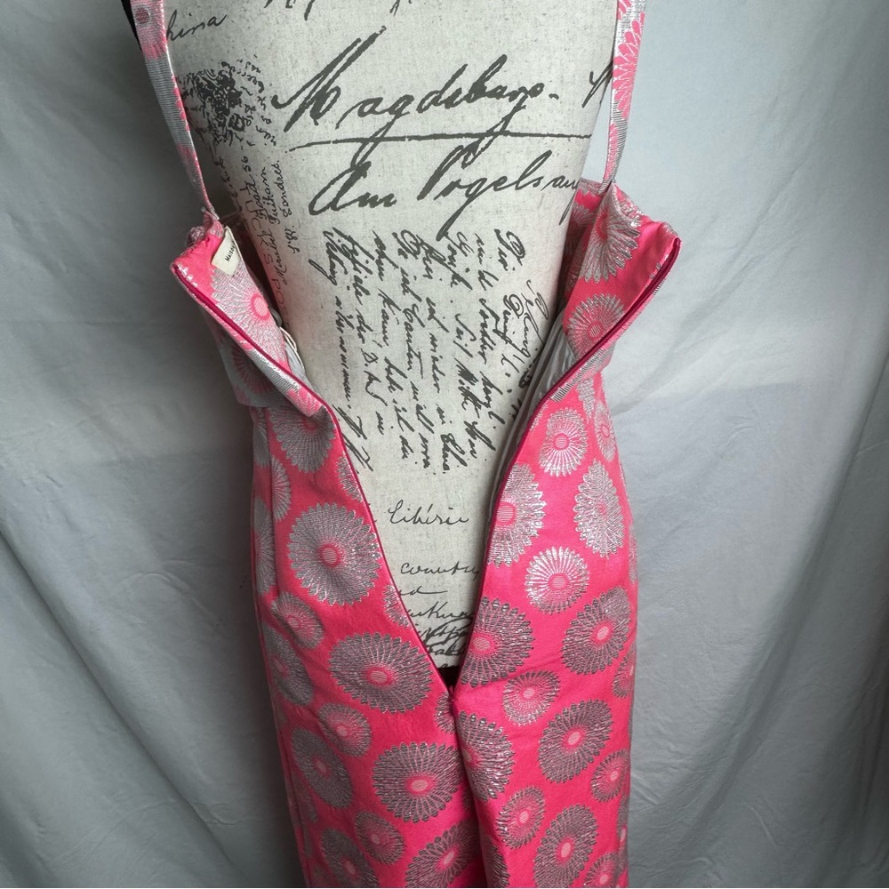 MAISON OLIVIA Italian Coral Pink and Silver Floral Dress Size 40 = S. NWOT - Picture 5 of 15